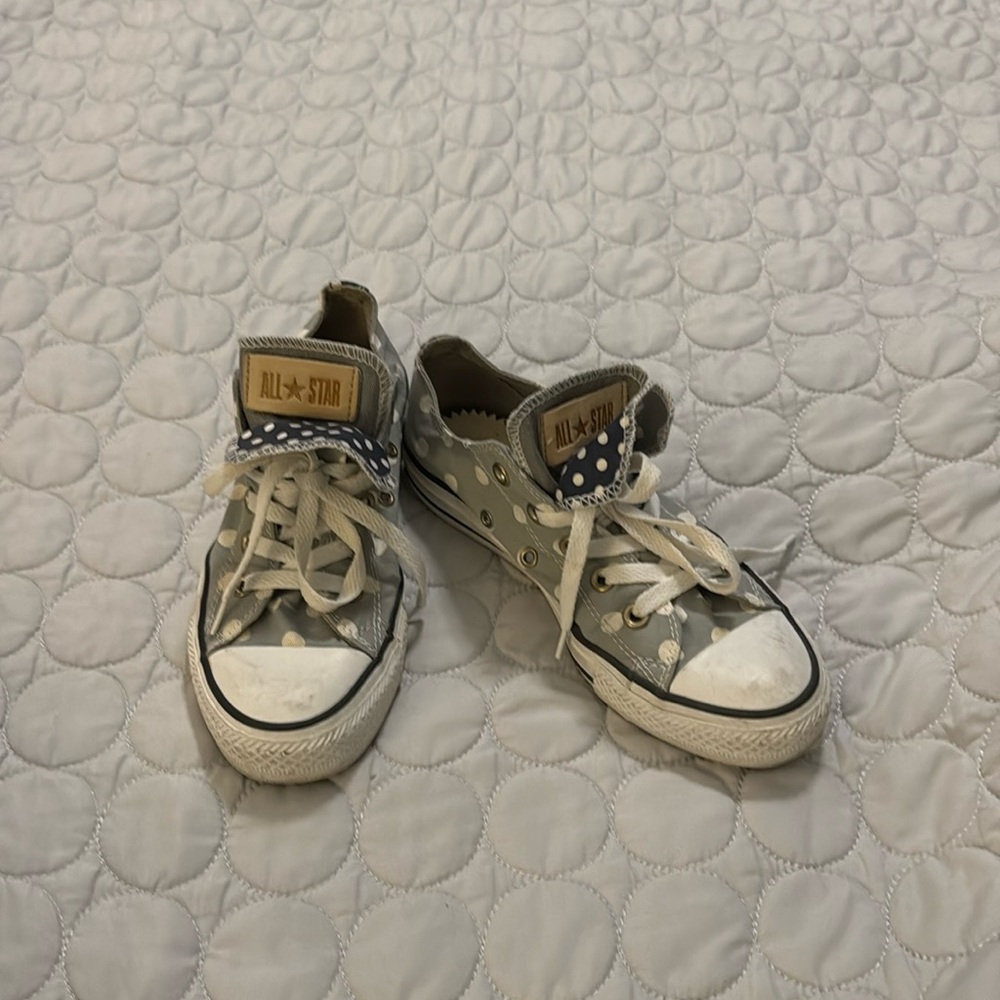 Converse all star sneakers double tongue gray blue & white polka dot size US 6